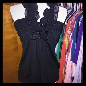 NWOT Black Ruffle Halter Top